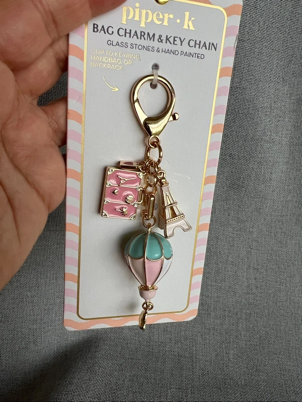 Piper K Eiffel Tower Hot Balloon Suite Case Paris Travel Key Fob Bag Charm